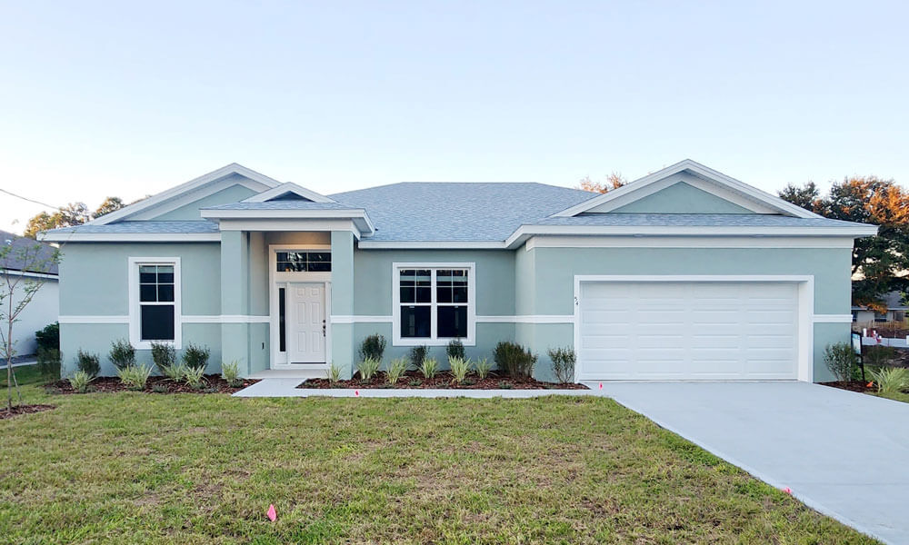 The Riley style home with light blue exterior